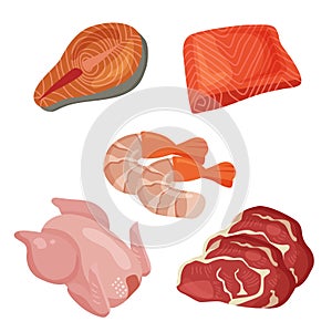 set ofmeat and fish ingredients