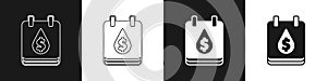 Set Oil drop with dollar symbol icon isolated on black and white background. Oil price. Oil and petroleum industry