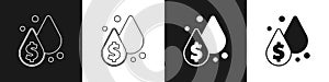 Set Oil drop with dollar symbol icon isolated on black and white background. Oil price. Oil and petroleum industry