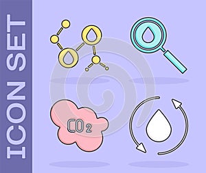 Set Oil drop, Molecule oil, CO2 emissions in cloud and Oil drop icon. Vector