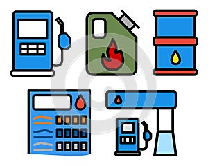 set of oil fuel flat color icons