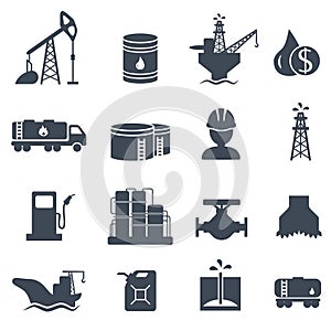 Set of oil and gas grey icons Petroleum industry photo