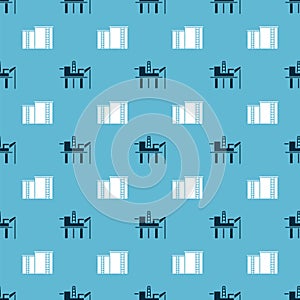 Set Oil platform in the sea and Oil industrial factory building on seamless pattern. Vector