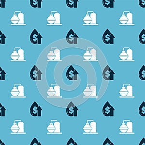 Set Oil price increase and Oil and gas industrial factory building on seamless pattern. Vector