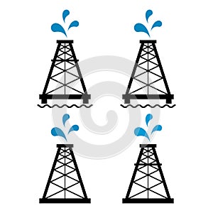 Set of oil rig flat graphic icon, fuel platform industry tower gas sign, vector illustration