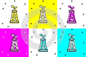Set Oil rig icon isolated on color background. Gas tower. Industrial object. Vector