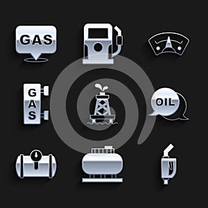 Set Oil rig, tank storage, Gasoline pump nozzle, Word oil, for vehicle, filling station, Motor gas gauge and Location