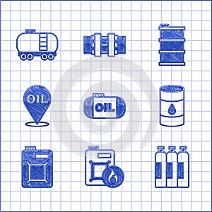 Set Oil tank storage, Canister for motor oil, Industrial gas cylinder, Barrel, Refill petrol fuel location, and railway