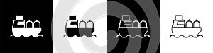 Set Oil tanker ship icon isolated on black and white background. Vector