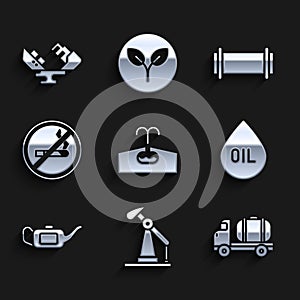 Set Oilfield, pump or pump jack, Tanker truck, drop, Canister for motor oil, No Smoking, Industry pipe and Wrecked