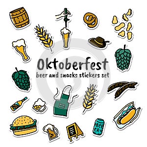 Set of Oktoberfest photo booth doodle style stickers. Hand drawn beer fest concept illustration photo