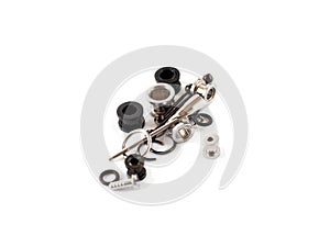 Set of old black and white piercing accessories on white background. Isolate