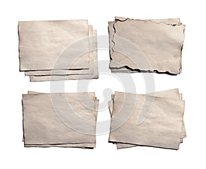 Set of old blank pieces of antique vintage crumbling paper manuscript or parchment