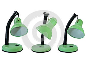 Set of old broken green table lamp in isolated