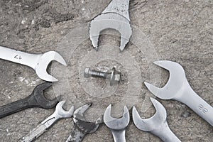 Set of old different size wrenches