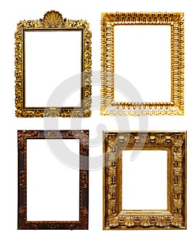 Set of old gold frames. Isolated over white