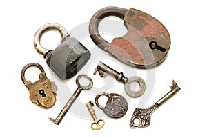Set of old locks isolated on white