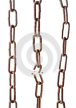 Set of old metal chain whole and broken on a white background. Isolated