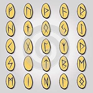 Set of Old Norse Scandinavian runes. Runic alphabet, futhark.