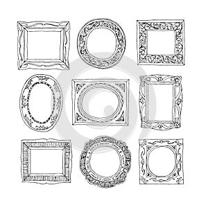 Set of old picture frames, hand drawn vector illustration