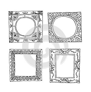 Set of old picture frames, hand drawn vector illustration.