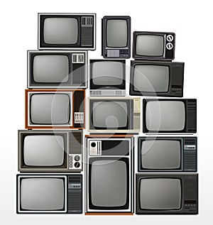 Set of old retro televisions photo