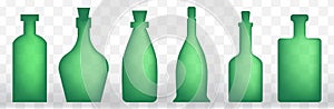 Set of old retro wine bottle icons or vintage bottles silhouettes