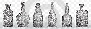 Set of old retro wine bottle icons or vintage bottles silhouettes