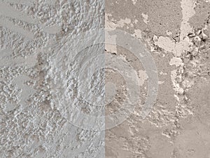 Old Demaged Concrete Backgrounds. Gray and Beige Cement Walls. photo