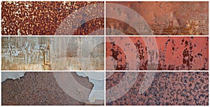 Set of old rusty metal textures. Rough dirty metal surface with rust.