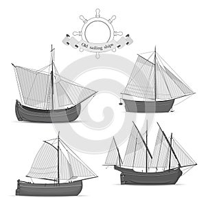 Set of old sailing ships