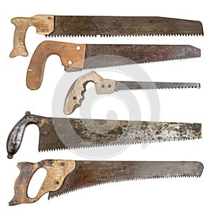 Set old saws isolated on white