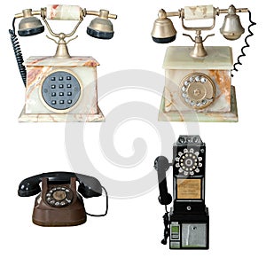 Set of old vintage public pay phone isolated