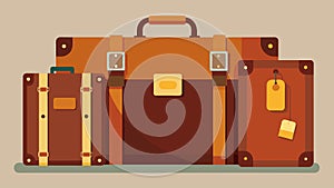A set of old wooden suitcases with rusty latches and vintage travel tags.. Vector illustration.