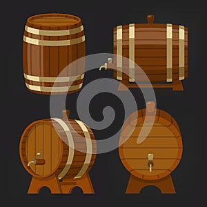 Set of old wooden wine or beer barrel or oak keg