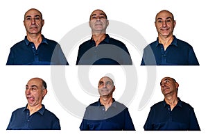 Set of older man portraits with different facial expressions