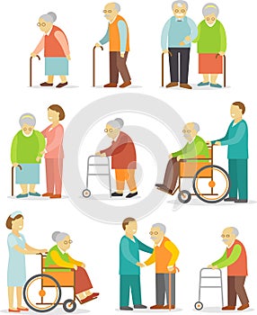 Set of older people in flat style