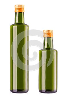 Set of Olive oil bottles on white. clipping path photo