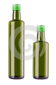 Set of Olive oil bottles on white. clipping path photo