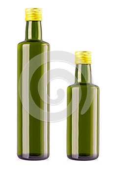 Set of Olive oil bottles on white. clipping path