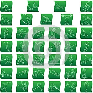 Set of 39 olympic sport icons. Green gradient line silhouettes