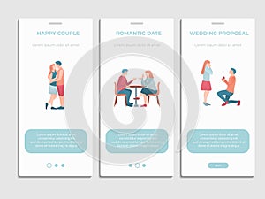 Set of onboard screens with happy couples