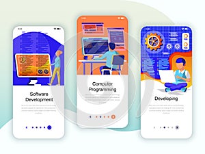 Set of onboarding screens user interface kit for Development, Programming, Developing, mobile app templates concept.