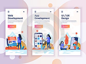 Set of onboarding screens user interface kit for Web and App Development, UI Design, mobile app templates concept.