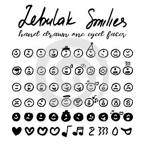 Set of one-eyed smileys in hand drawn style