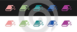 Set Online book icon isolated on black and white background. Internet education concept, e-learning resources, distant
