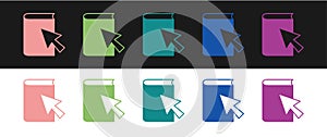 Set Online book icon isolated on black and white background. Internet education concept, e-learning resources, distant