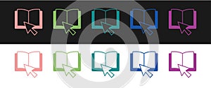 Set Online book icon isolated on black and white background. Internet education concept, e-learning resources, distant