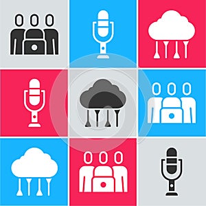 Set Online class, Microphone and Network cloud connection icon. Vector