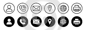 Set of Online Contact Icon. Web Line and Silhouette Icons. Website Black Buttons Symbol of Call, Message. Handset Phone